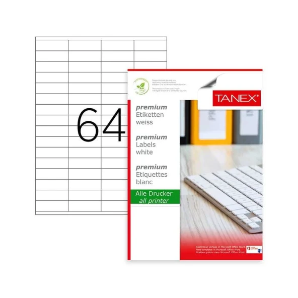 Tanex Laser Etiket Kod 2164 X 52.5mm x 18mm