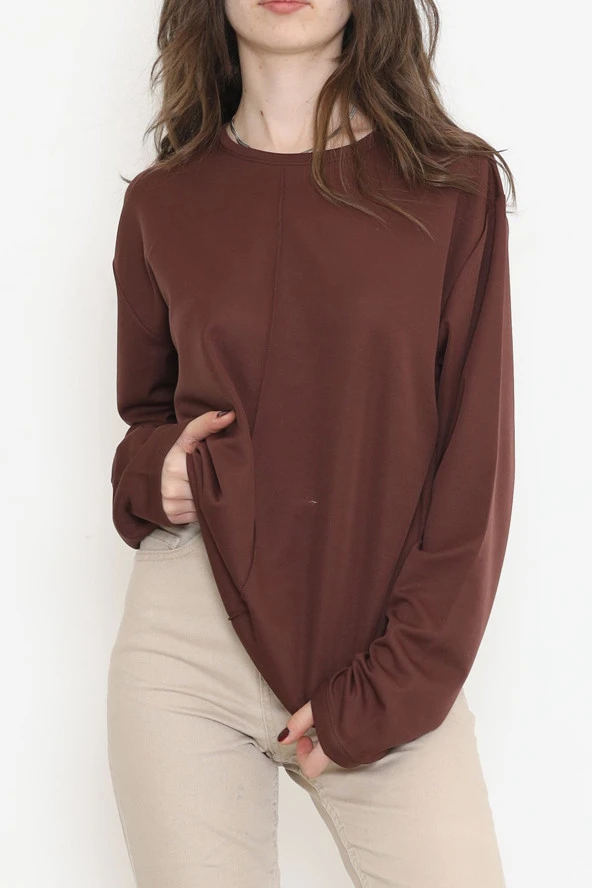 Oversize Ortadan Çımalı Bluz Kahve - 15913.1778. - 3