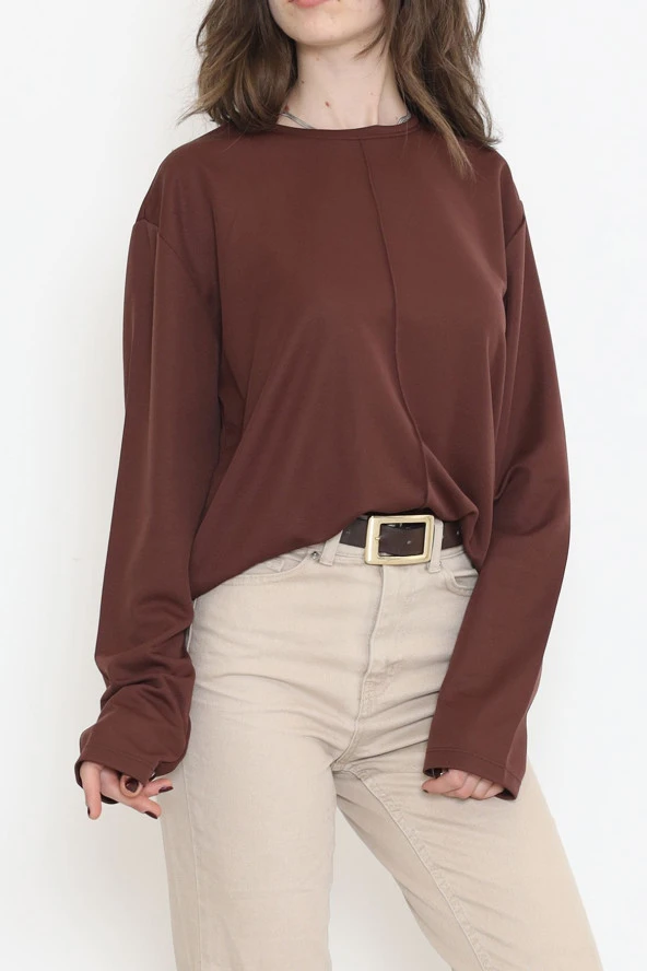Oversize Ortadan Çımalı Bluz Kahve - 15913.1778. - 7