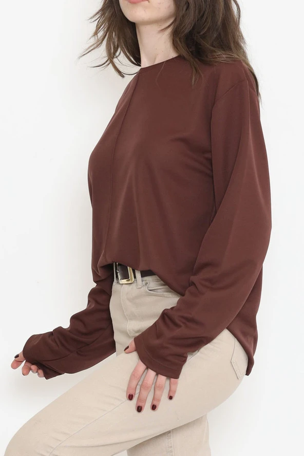 Oversize Ortadan Çımalı Bluz Kahve - 15913.1778. - 8