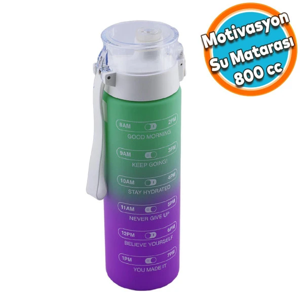 Motivasyon Matarası Su Matara Okul Suluk Pipetsiz Su Şişesi Sporcu Suluğu Çift Renk Sızdırmaz 800 cc