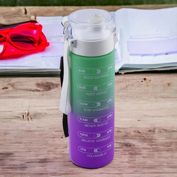 Motivasyon Matarası Su Matara Okul Suluk Pipetsiz Su Şişesi Sporcu Suluğu Çift Renk Sızdırmaz 800 cc - 6