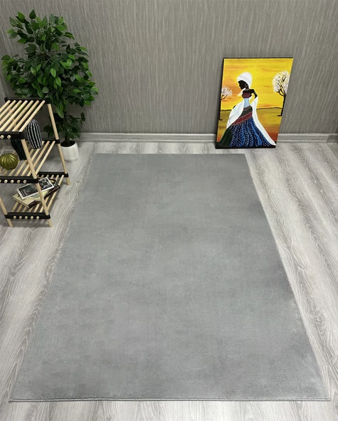 Dekoratif Puffy Peluş Yumuşak Yıkanabilir Kaymaz Taban Kesme Halı Yolluk Gri - 2