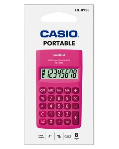 Casio HL-815L-PK 8 Hane Pembe Cep Tipi Hesap Makinesi