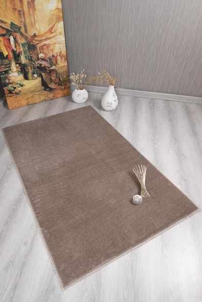 Dekoratif Puffy Peluş Yumuşak Yıkanabilir Kaymaz Taban Kesme Halı Yolluk Vizon - 3