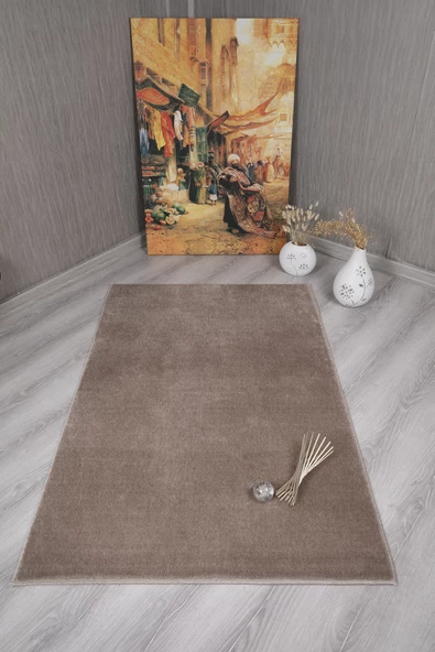 Dekoratif Puffy Peluş Yumuşak Yıkanabilir Kaymaz Taban Kesme Halı Yolluk Vizon - 2