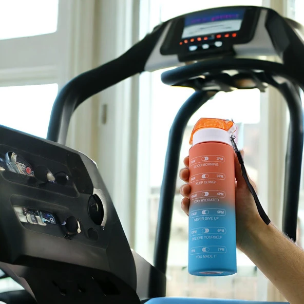 Motivasyon Matarası Su Matara Okul Suluk Pipetsiz Su Şişesi Sporcu Suluğu Çift Renk Sızdırmaz 800 cc - 4