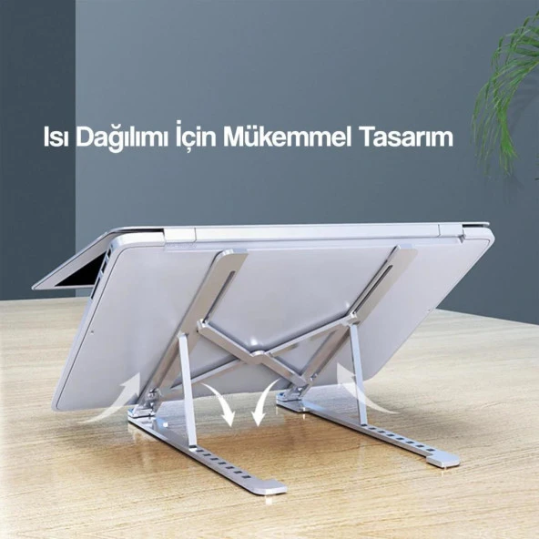 Torima JX-18 Laptop Stand MacBook Notebook Katlanabilir Taşınabilir Metal Standı Gümüş - 5