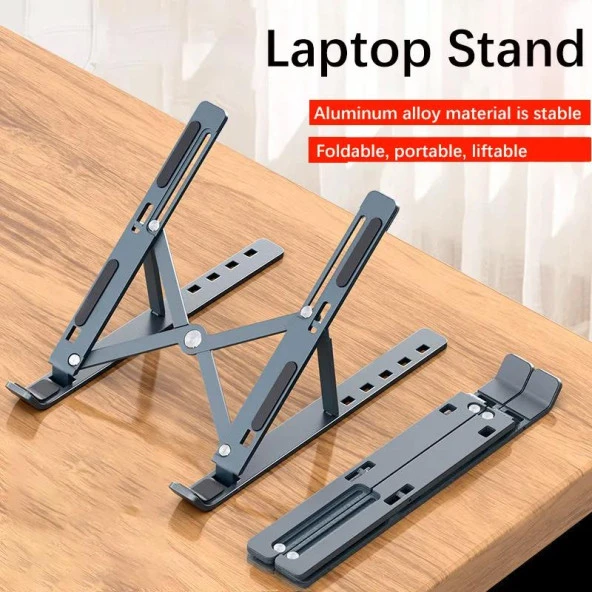 Torima JX-18 Laptop Stand MacBook Notebook Katlanabilir Taşınabilir Metal Standı Gümüş - 6