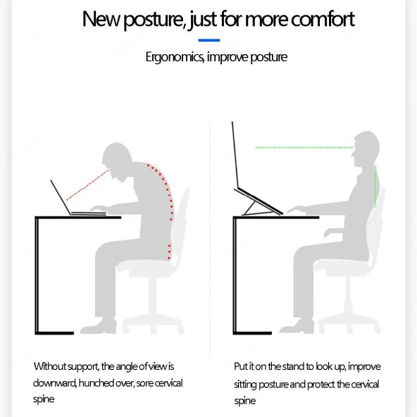 Torima JX-18 Laptop Stand MacBook Notebook Katlanabilir Taşınabilir Metal Standı Gümüş - 7