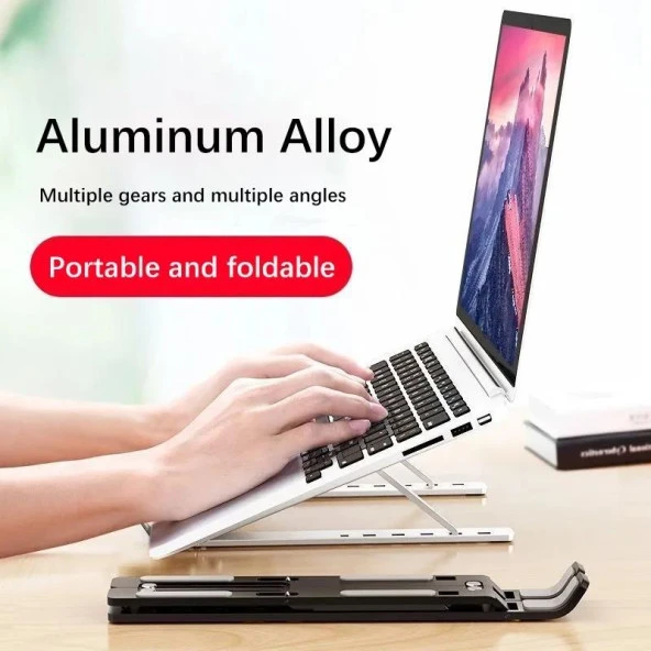 Torima JX-18 Laptop Stand MacBook Notebook Katlanabilir Taşınabilir Metal Standı Gümüş - 9