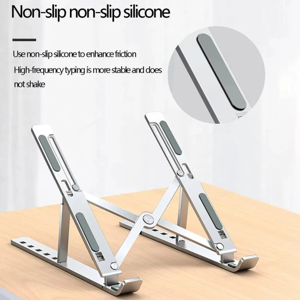 Torima JX-18 Laptop Stand MacBook Notebook Katlanabilir Taşınabilir Metal Standı Gümüş - 10