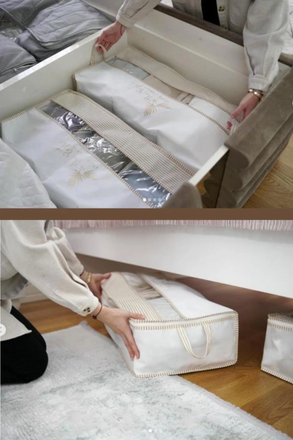 Flosoft 2 Adet Pencereli Baza Hurç, Baza Altı Dolap İçi 3 Bölmeli Düzenleyici Saklama Hurç 2’li Set - 3