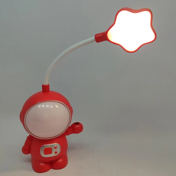 Astronot Temalı Led Işıklı Çift Foksiyonlu Masa Lambası - Kırmızı - 6