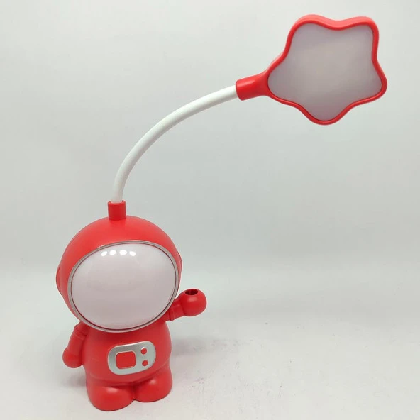 Astronot Temalı Led Işıklı Çift Foksiyonlu Masa Lambası - Kırmızı - 8