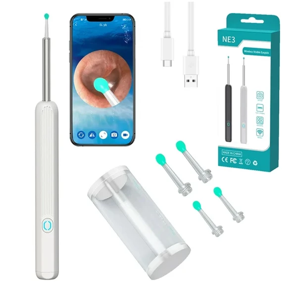 Powermaster PM-24064 Şarjlı Endoskop Kameralı Kulak Temizleme Seti Aleti Android İos Uyumlu HD Görüntü Yedek Başlık - 3