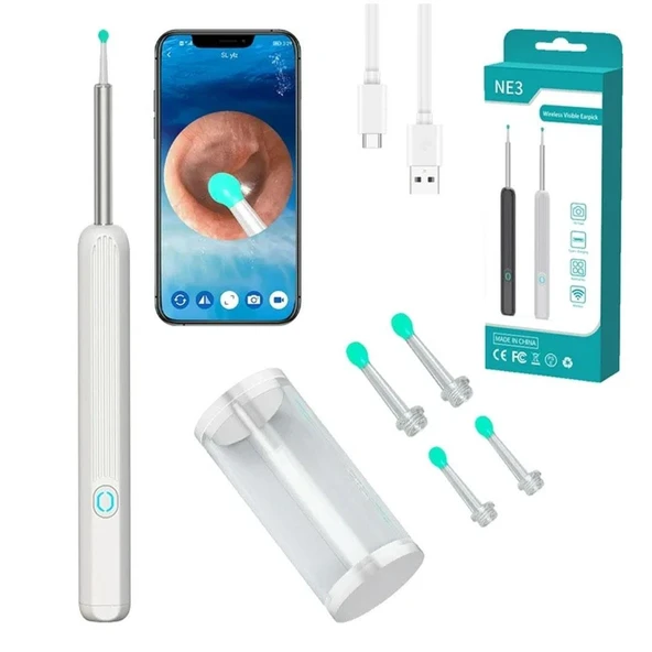 Powermaster PM-24064 Şarjlı Endoskop Kameralı Kulak Temizleme Seti Aleti Android İos Uyumlu HD Görüntü Yedek Başlık - 6