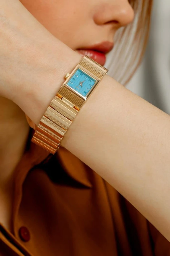 Noi Mavi Kadran Gold Kordon Kadın Kol Saat - Resim 3