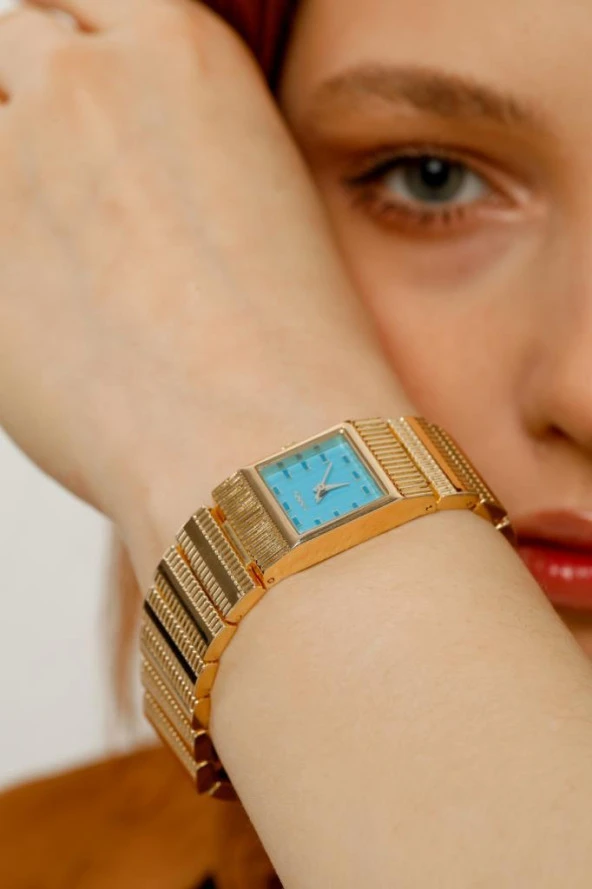 Noi Mavi Kadran Gold Kordon Kadın Kol Saat - Resim 4