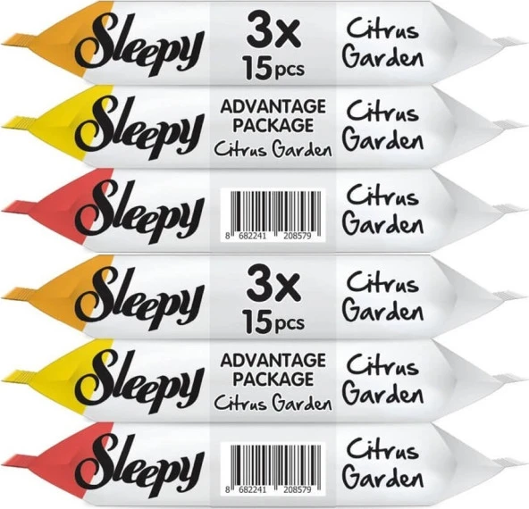 Sleepy Islak Havlu Cep Mendil 15 Yaprak (6 Lı Set) Narenciye Bahçesi/Citrus (2PK*3) 90 Yaprak