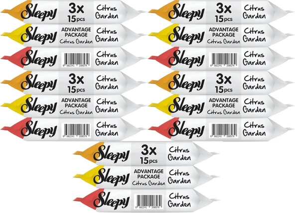 Sleepy Islak Havlu Cep Mendil 15 Yaprak (15 Li Set) Narenciye Bahçesi/Citrus (5PK*3) 225 Yaprak