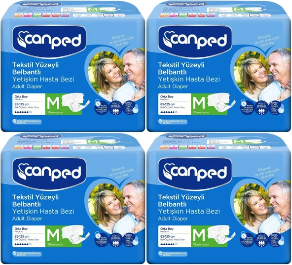 Canped Hasta Bezi Yetişkin Bel Bantlı Tekstil Yüzey M - Orta - Medium 72 (4PK*18)
