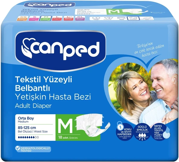 Canped Hasta Bezi Yetişkin Bel Bantlı Tekstil Yüzey M - Orta - Medium 72 (4PK*18) - 2