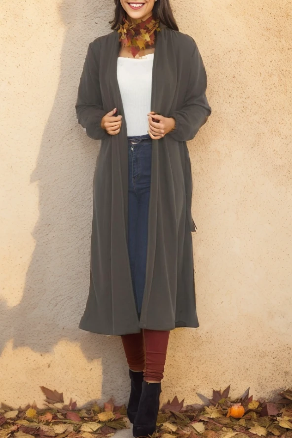 Beli Kemerli Kimono Haki - Resim 2