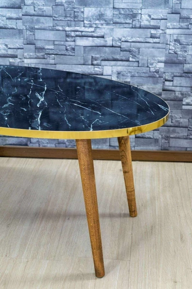 Orta Sehpa Ahşap Torna Ayak Elips Bendir Altın - Resim 2