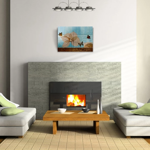 Kuru Yapraklar ve Kelebek Kanvas Tablo 50 x 70 - Resim 2