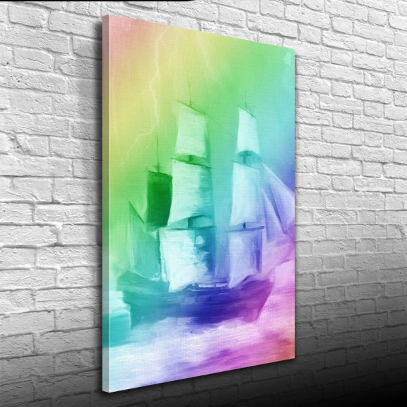 Pastel Renklerde Yelkenli Kadırga Kanvas Tablo 50 x 70
