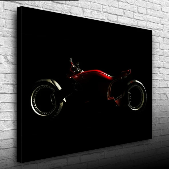 Siyah Fonda Kırmızı Futuristik Motosiklet Kanvas Tablo 50 x 70