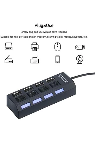 Torima Siyah YD-76 USB 2.0 4 Portlu Bilgisayar Adaptörü - 4