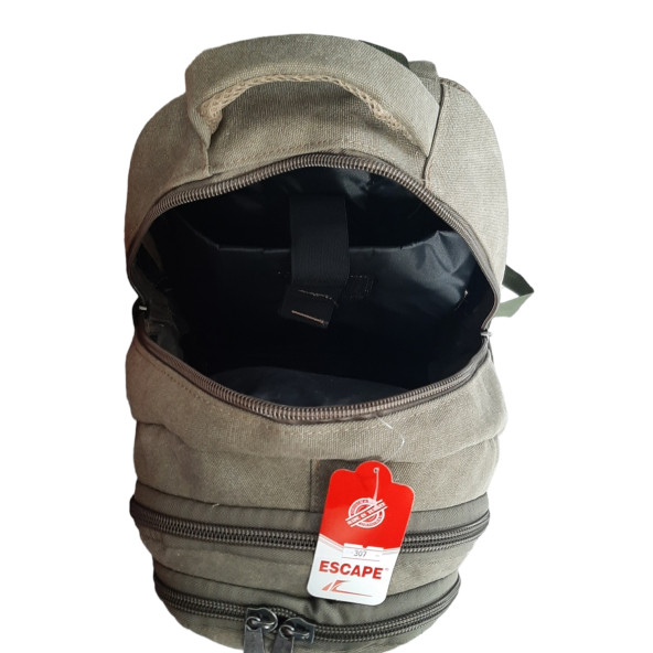 Escape 307 Uni Sırt Çantası Kanvas Kumaş Laptop Bölmeli Outdoor (Haki) - 5