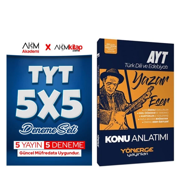 Yönerge AYT Türk Dili ve Edebiyatı Yazar Eser Konu ve AKM TYT 5 Deneme Seti 2 Kitap