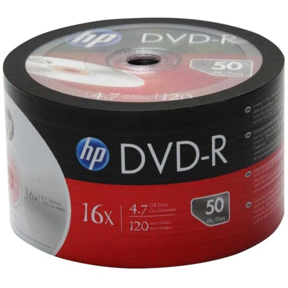 HP DME00070-3 DVD-R 4.7 GB 120 MİN 16X 50Lİ PAKET FİYAT (4453)