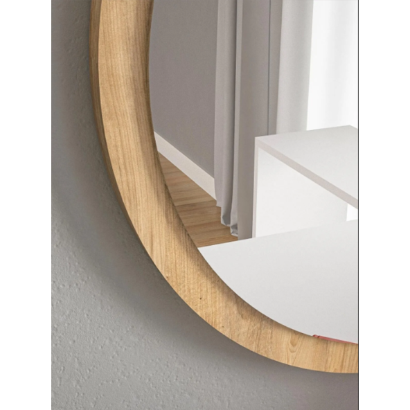 Açık Ceviz Dekoratif Duvar Aynası Wc Hol Antre Oda Konsol Aynası 59 Cm - 2