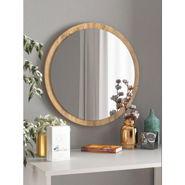 Açık Ceviz Dekoratif Duvar Aynası Wc Hol Antre Oda Konsol Aynası 59 Cm - 4