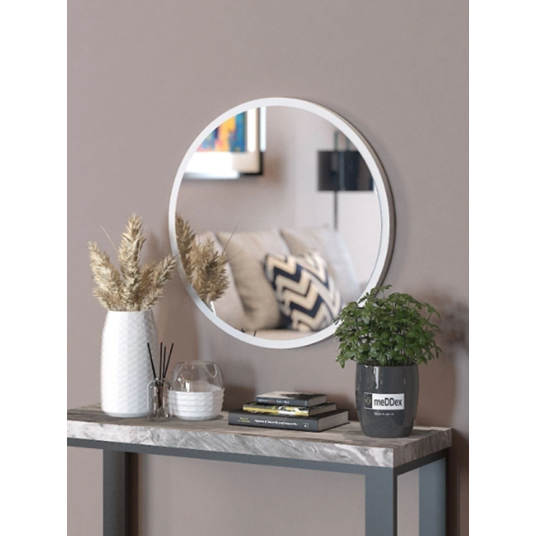 Dekoratif Beyaz Duvar Aynası Wc Hol Antre Oda Konsol Aynası 59 Cm - 2