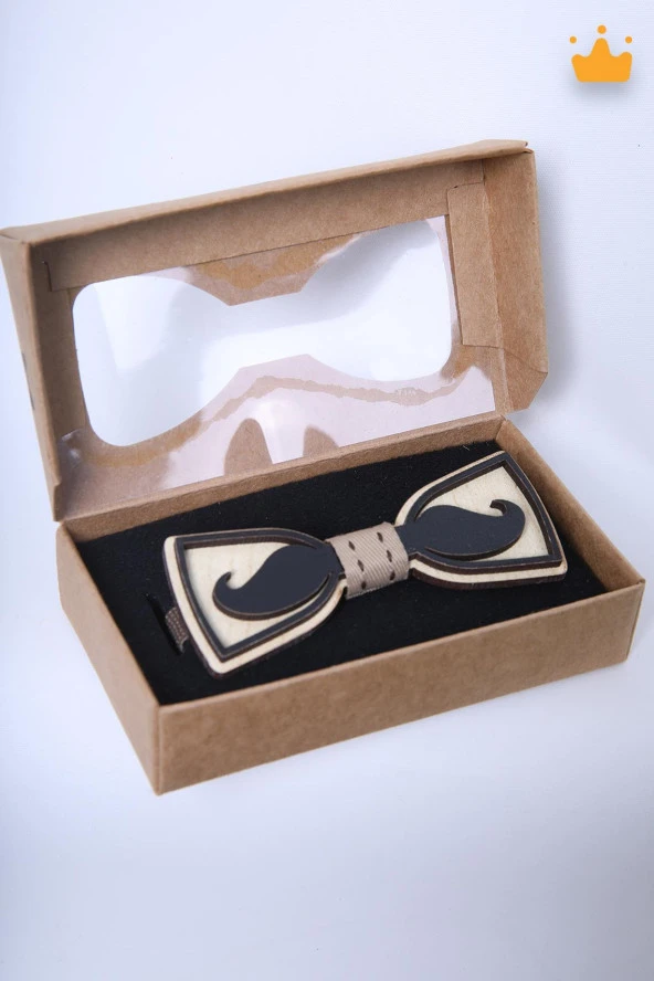 Babyhola 1-16 Yaş Ahşap Erkek Çocuk Bıyık Papyon Özel Gün Kutulu Ahşap Erkek Bebek Hediyelik Papyonu - 3