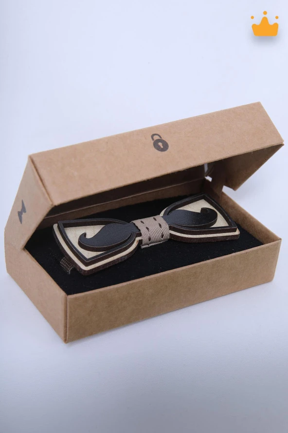 Babyhola 1-16 Yaş Ahşap Erkek Çocuk Bıyık Papyon Özel Gün Kutulu Ahşap Erkek Bebek Hediyelik Papyonu - 2