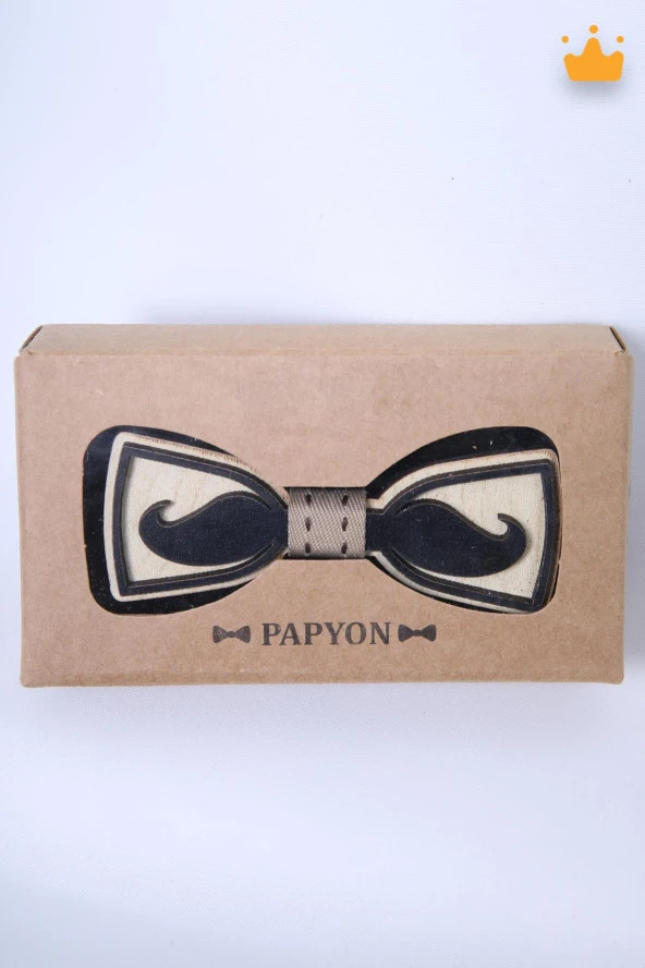 Babyhola 1-16 Yaş Ahşap Erkek Çocuk Bıyık Papyon Özel Gün Kutulu Ahşap Erkek Bebek Hediyelik Papyonu - 4