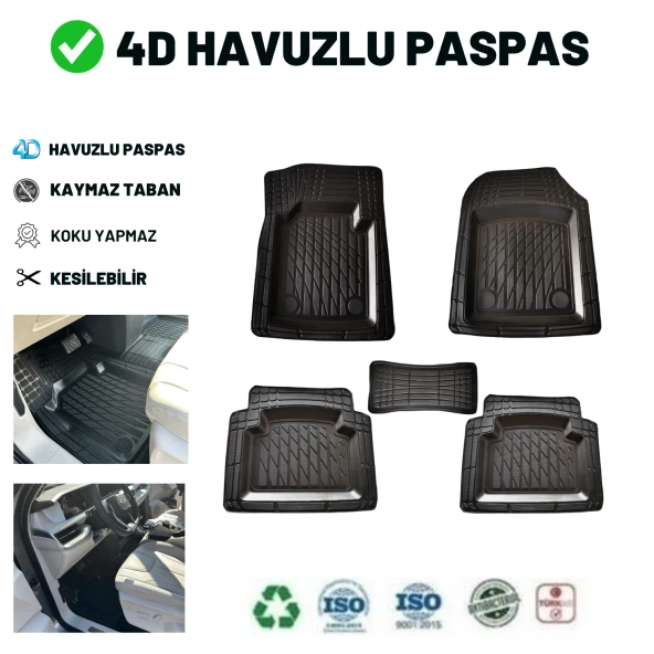 Ford Torneo Connect 2022 Uyumlu 3D Havuzlu Üniversal Yeni Nesil Paspas Siyah Gold Seri