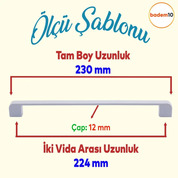 Mobilya Mutfak Dolabı Çekmece Dolap Oval  Kapak Kulpu Kulbu Beyaz 224 mm Metal Kulp - 2