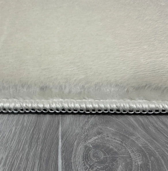 Modern Dekoratif Yuvarlak Puffy Peluş Ponpon Saçaklı Salon Oturma Odası Halısı Krem - 6