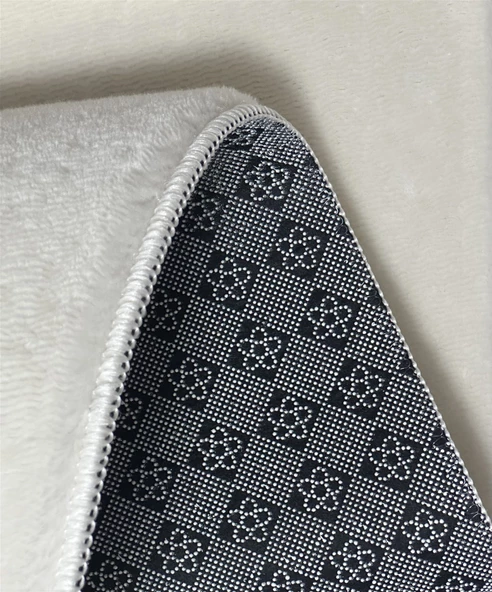 Modern Dekoratif Yuvarlak Puffy Peluş Ponpon Saçaklı Salon Oturma Odası Halısı Krem - 5