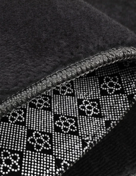 Modern Dekoratif Yuvarlak Puffy Peluş Ponpon Saçaklı Salon Oturma Odası Halısı Antrasit - Resim 6