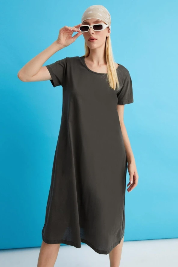 Kısa Kollu Salaş Elbise (b22-43600) - 2