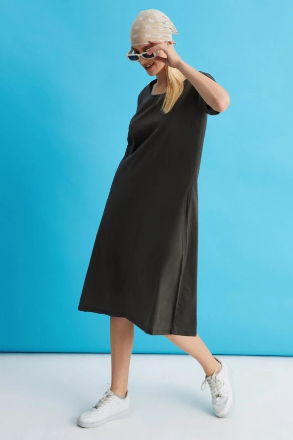 Kısa Kollu Salaş Elbise (b22-43600) - 3