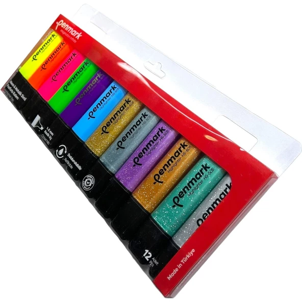 Penmark Fosforlu Kalem 12 Li Karışık Renk 6 Neon + 6 Simli Renkler - 2